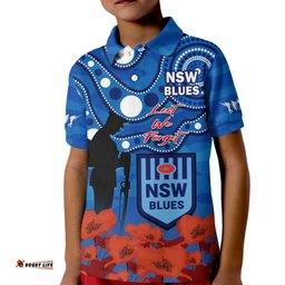 Custom Text And Number Blues Rugby ANZACPolo Shirt KID NSW Aboriginal Mix Poppy Camouflage