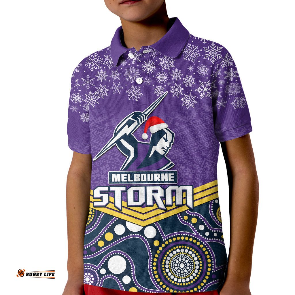 Custom Storm Rugby Christmas Kid Polo Shirt Merry XmasMix Aboriginal Art