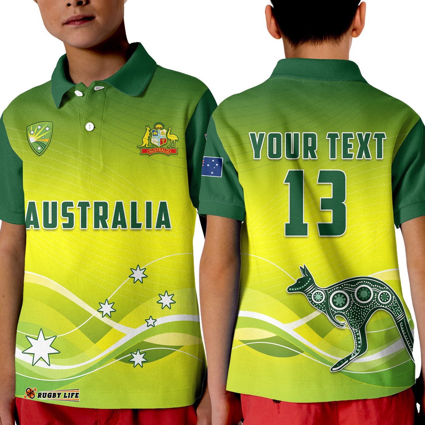 Custom Personalised Cricket Australia Polo Shirt KID Simple Style - Custom Text and Number