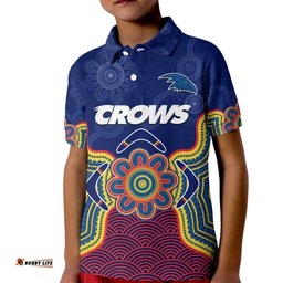 Custom Text And Number Adelaide Football Polo Shirt KID Crows Aboriginal Art