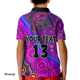 Custom Text and Number Australia Lizard and Sun Polo Shirt KID Aboriginal Art Purple