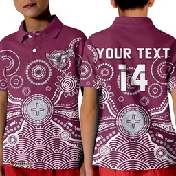 Custom Text And Number Sea Eagles Polo Shirt KID Manly Warringah 1946 Indigenous Painting
