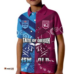 Custom Personalised QLD Maroons And NSW Blues Rugby Polo Shirt KID State of Origin Indigenous