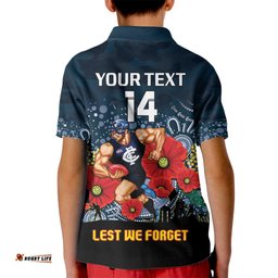 Custom Blues Football ANZAC Kid Polo Shirt Gallipoli Camouflage With Poppies