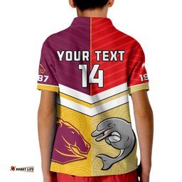 Custom Text And Number Dolphins Mix Broncos Rugby Polo Shirt KID Indigenous Art