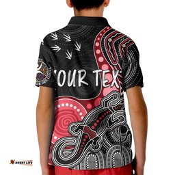 Personalised NAIDOC WeekAFL Bombers Kid Polo Shirt Aboriginal Dot Art Lizard Mix Boomerang