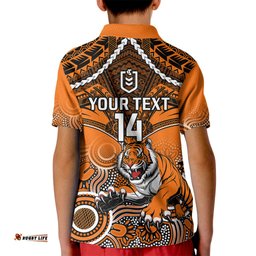 Personalised Tigers Rugby Kid Polo Shirt Aboriginal Mix Polynesian Pattern