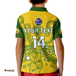 Custom Text And Number Australia Cricket Polo Shirt KID AussieMens T20 World Cup