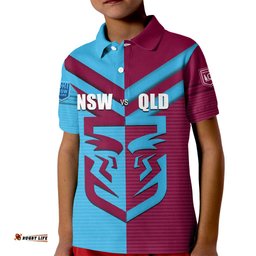 Custom NSW Blues Vs QLD Maroon Rugby Kid Polo Shirt