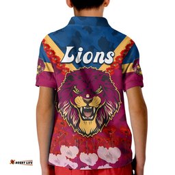 Lions AnzacPolo Shirt KID Brisbane Brissie Poppy Flowers