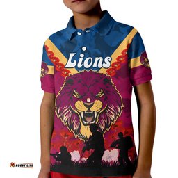Lions AnzacPolo Shirt KID Brisbane Brissie Poppy Flowers