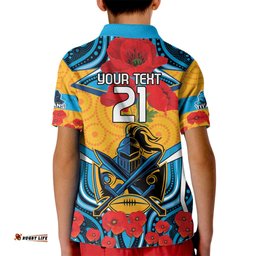 Custom GLD Titans Rugby ANZAC Kid Polo Shirt Gallipoli Soldier With Aboriginal Art