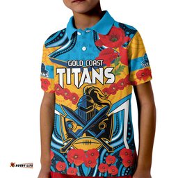Custom GLD Titans Rugby ANZAC Kid Polo Shirt Gallipoli Soldier With Aboriginal Art