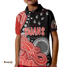 Personalised NAIDOC WeekAFL Swans Kid Polo Shirt Aboriginal Dot Art Lizard Mix Boomerang