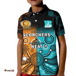 Custom Text And Number Perth Scorchers and Brisbane Heat Cricket Kid Polo Shirt Aboriginal Art