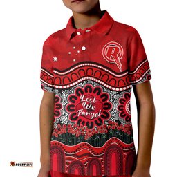 Custom Text And Number Renegades Cricket ANZAC Polo Shirt KID Melbourne Poppy Aboriginal Camouflage