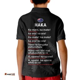 New Zealand Haka Rugby Kid Polo Shirt 2024 Pacific Go Black Silver Fern