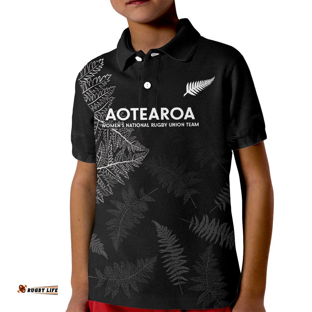 New Zealand Haka Rugby Kid Polo Shirt 2024 Pacific Go Black Silver Fern