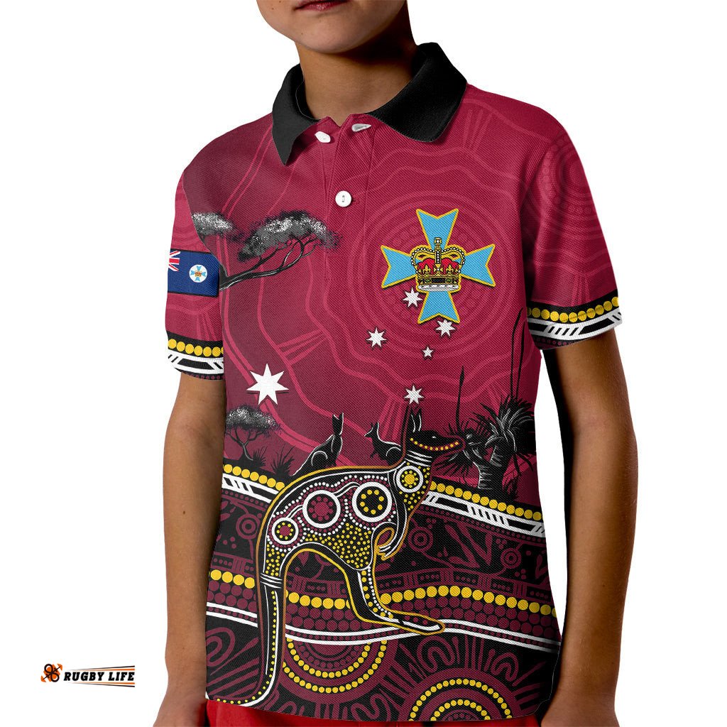 Personalised June 6 Queensland Day Kid Polo Shirt Australian Aboriginal Art