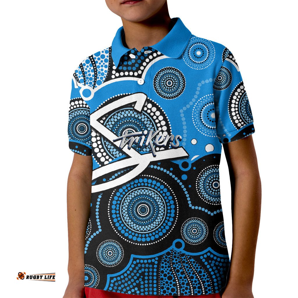 Custom Text And Number Strikers BBL Kid Polo Shirt Aboriginal Patterns