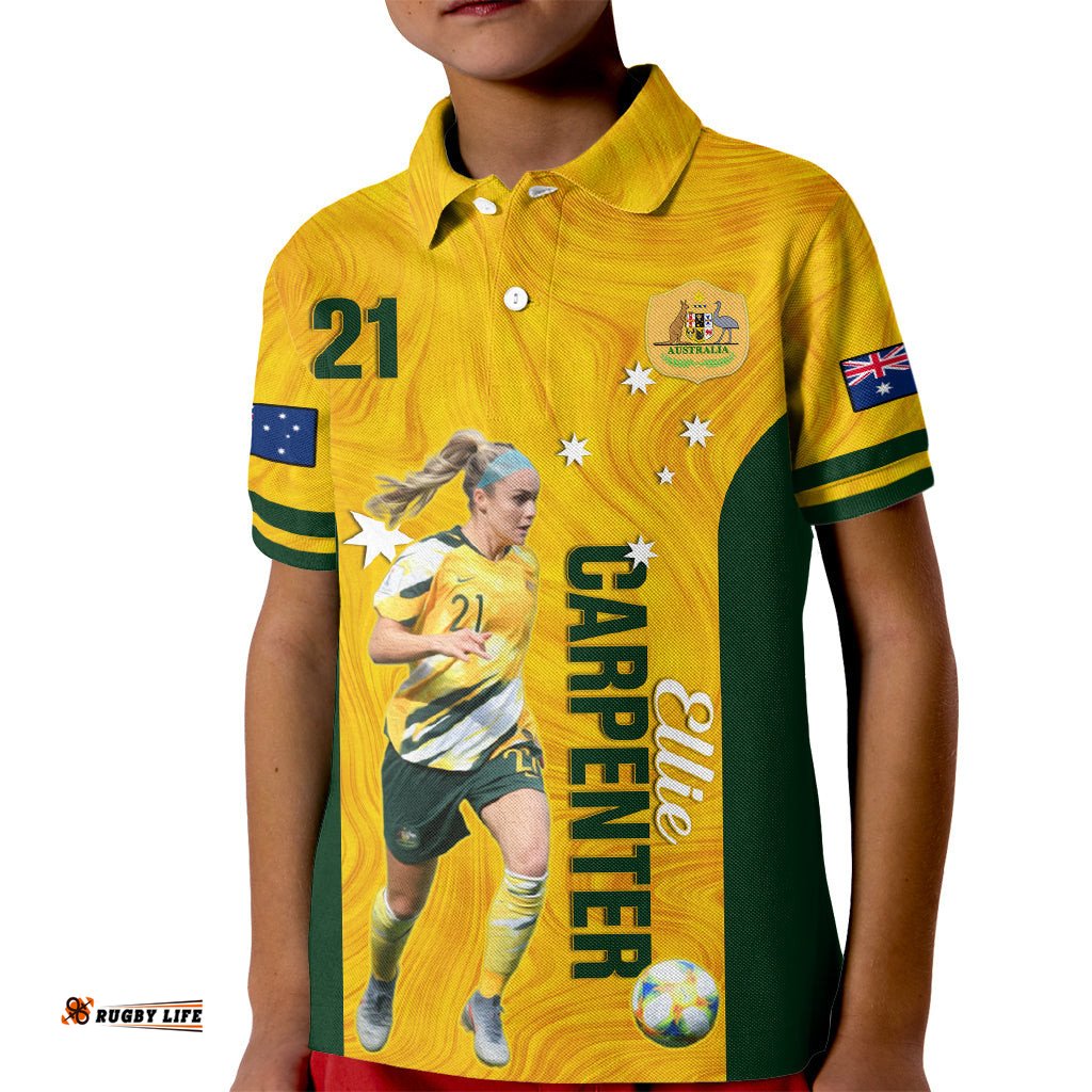 Australia Soccer Kid Polo Shirt Ellie Carpenter Matildas Gold Version