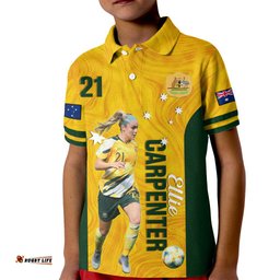 Australia Soccer Kid Polo Shirt Ellie Carpenter Matildas Gold Version