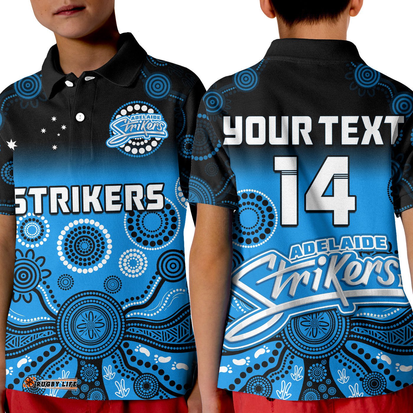 Custom Text And Number Adelaide Strikers Polo Shirt KID Gradient Aboriginal Dot Painting