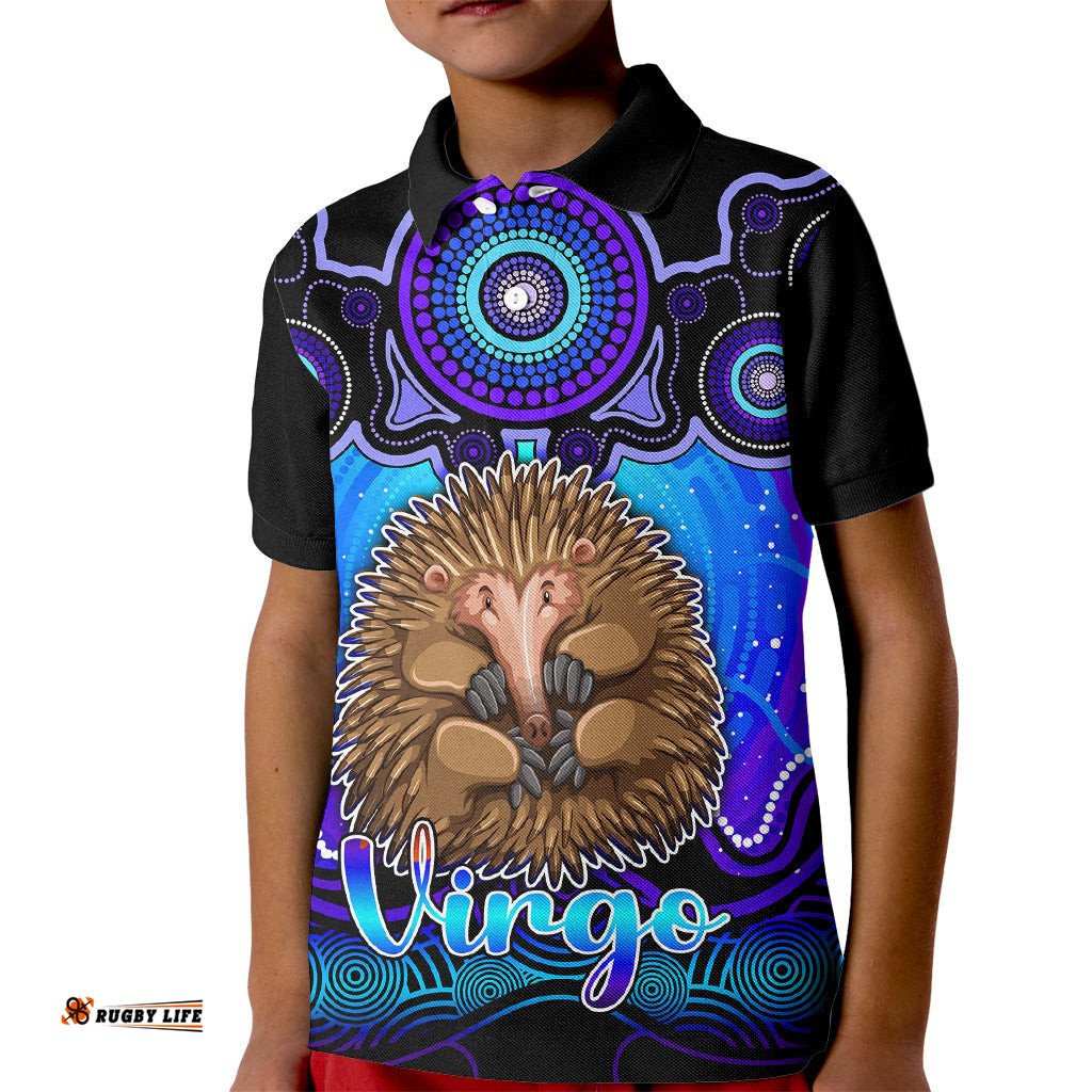 Personalised Australia Virgo Echidna Zodiac Kid Polo Shirt Auz Astrology Aboriginal - Blue