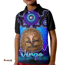 Personalised Australia Virgo Echidna Zodiac Kid Polo Shirt Auz Astrology Aboriginal - Blue