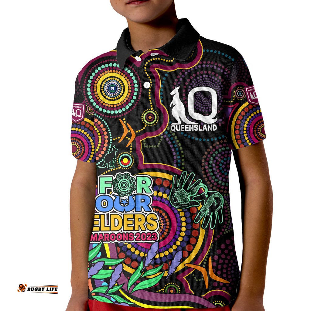 Custom Text And Number NAIDOCMaroon Rugby Kid Polo Shirt Queensland Indigenous Tribal