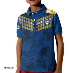 Custom Text And Number Parramatta Eels Rugby Kid Polo Shirt Simple Hawaiian Palms Leaf
