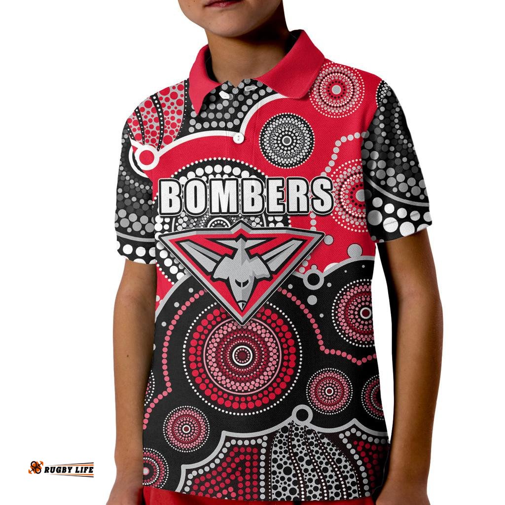 Custom Personalised And Number Bombers AFL Kid Polo Shirt Aboriginal Patterns