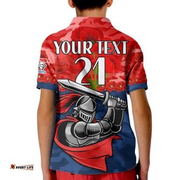 Custom Text And Number Knights Rugby ANZAC Kid Polo Shirt Lest We Forget