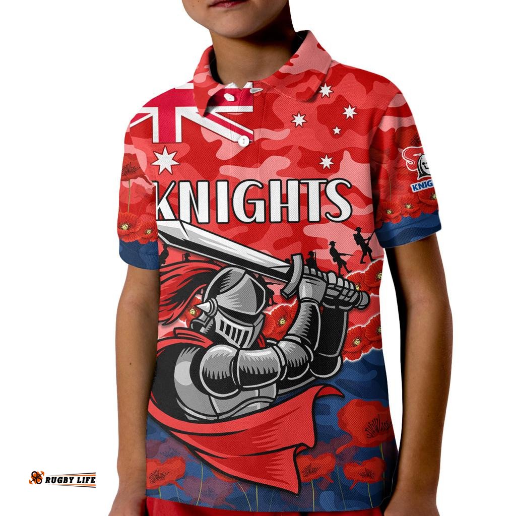 Custom Text And Number Knights Rugby ANZAC Kid Polo Shirt Lest We Forget