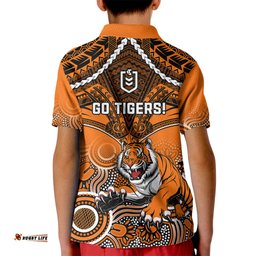 Tigers Rugby Kid Polo Shirt Aboriginal Mix Polynesian Pattern