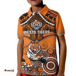 Tigers Rugby Kid Polo Shirt Aboriginal Mix Polynesian Pattern