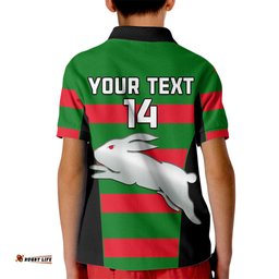 Custom Text And Number Rabbitohs Rugby Kid Polo Shirt Go Souths 1908 Sporty Style Black
