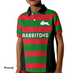 Custom Text And Number Rabbitohs Rugby Kid Polo Shirt Go Souths 1908 Sporty Style Black