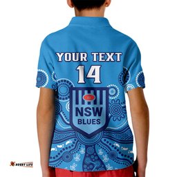 Personalised NSW Rugby Kid Polo Shirt Blues Aboriginal Art