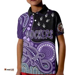 Personalised NAIDOC WeekAFL Dockers Kid Polo Shirt Aboriginal Dot Art Lizard Mix Boomerang