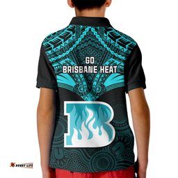 Brisbane Heat Cricket Kid Polo ShirtUnique Indigenous Art Mix Polynesian Pattern