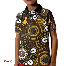 Custom Hawthorn NAIDOC Week 2024 Kid Polo Shirt Fire Burning Aboriginal Dots Art