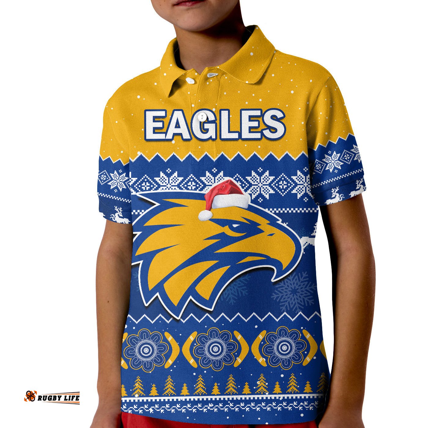 Custom Personalised West Coast Football Polo Shirt KID Eagles Indigenous Merry Christmas