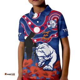 Custom Text And Number Western Bulldogs Football ANZACPolo Shirt KID Doggies Aboriginal Mix Poppy Camouflage