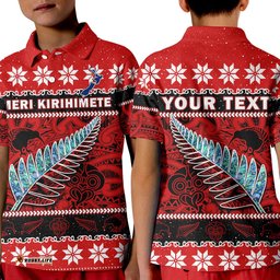 Custom Personalised New Zealand Christmas Polo Shirt KID Paua Shell Silver Fern Meri Kirihimete