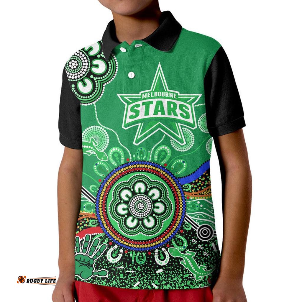 Custom Personalised Melbourne Stars Kid Polo Shirt Cricket Indigenous Aboriginal Lizard Version