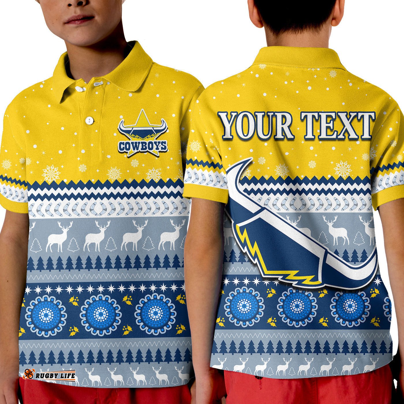 Custom Personalised Cowboys Aboriginal Polo Shirt KID Christmas North Queensland
