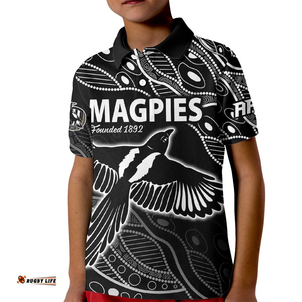 Collingwood Magpies Football Kid Polo Shirt Pies Founded 1892