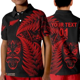 Custom Personalised New Zealand Haka Rugby Maori Polo Shirt KID Silver Fern Vibes - Red