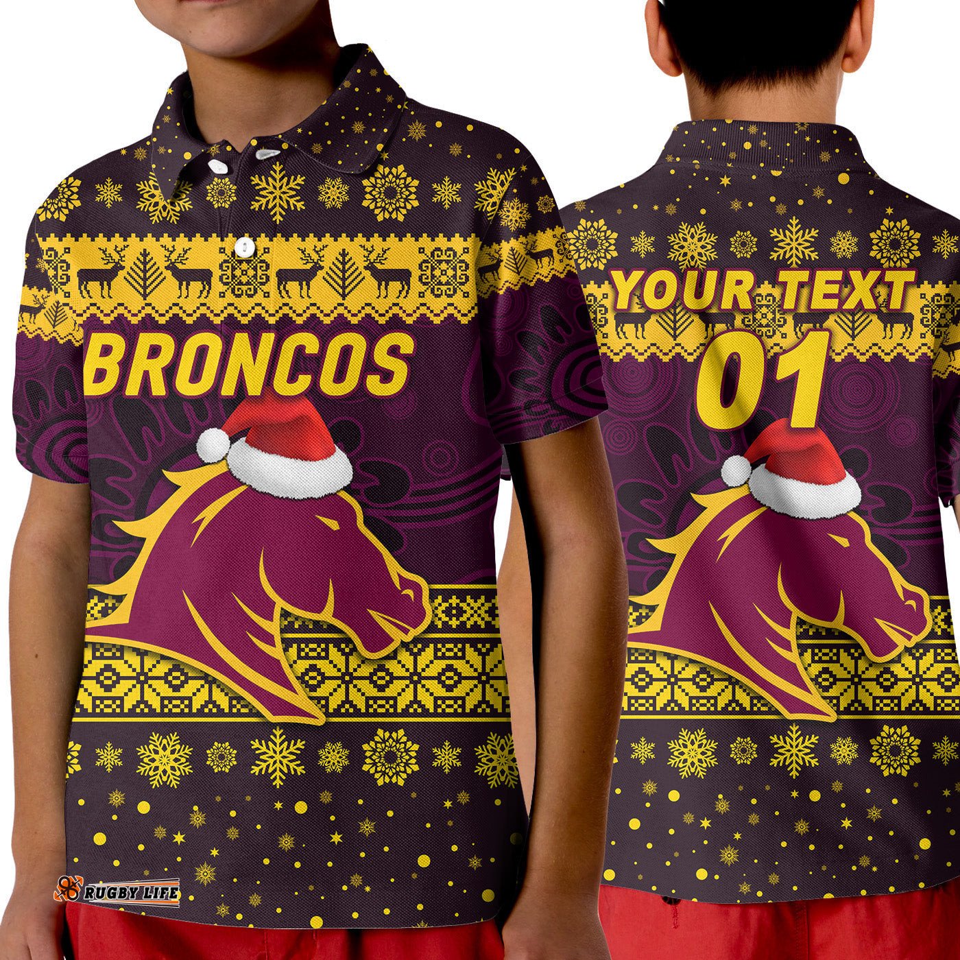 Custom Personalised Brisbane Broncos Polo Shirt KID Christmas Simple Style - Purple